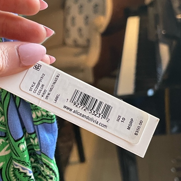 NWT Alice + Olivia DELORA SPAGHETTI STRAP MIDI DRESS Spring Paisley Palace Blue - Picture 6 of 7